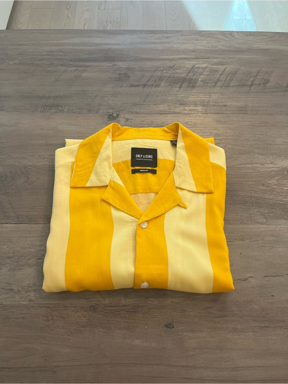ONLY & SONS Bold Yellow and Pale Yellow Vertical Stripe Short-Sleeve Shirt